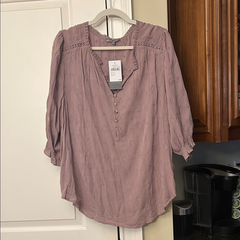 Wit & Wisdom Dusty Rose Blouse with Button Accents